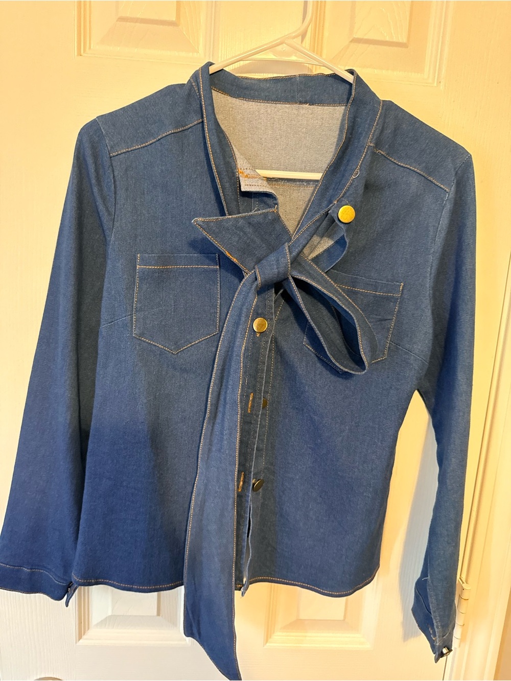 Blue Tie-Neck Denim Jacket - Women